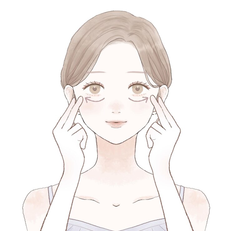 Vector 目をマッサージする女性。白い背景に。