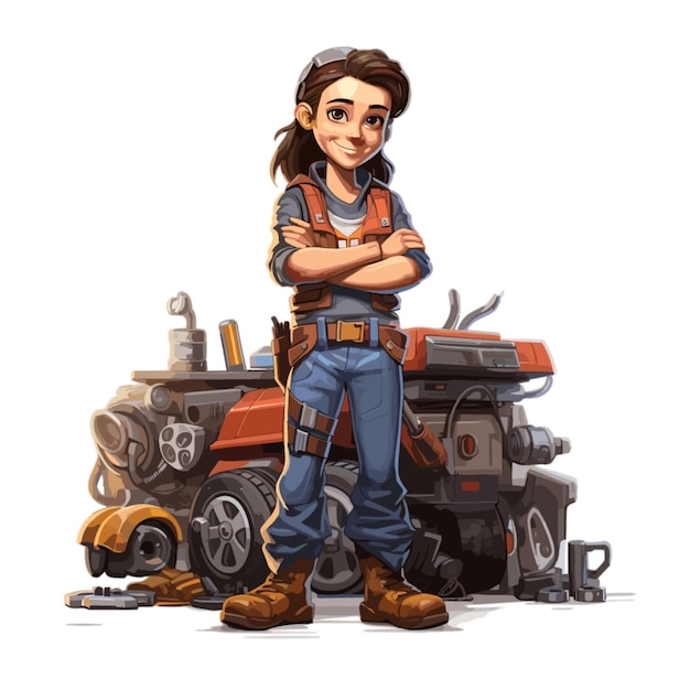 Woman Mechanic vector on white background