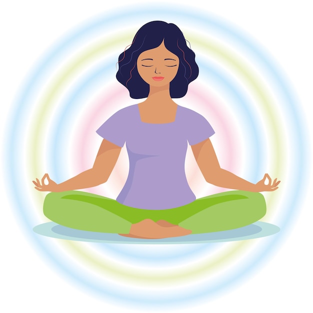 a woman meditates in the lotus position vector