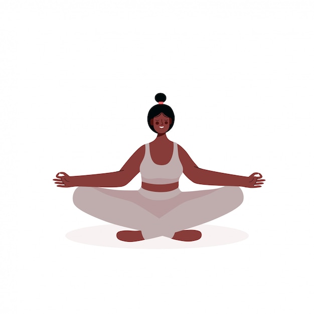 Женщина медитирует в позе лотоса йоги