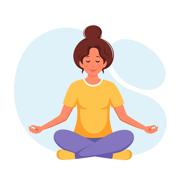 Woman meditating in lotus pose healthy lifestyle wellbeing meditation