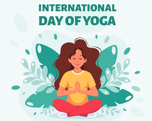 Женщина медитирует в позе лотоса Международный день йоги