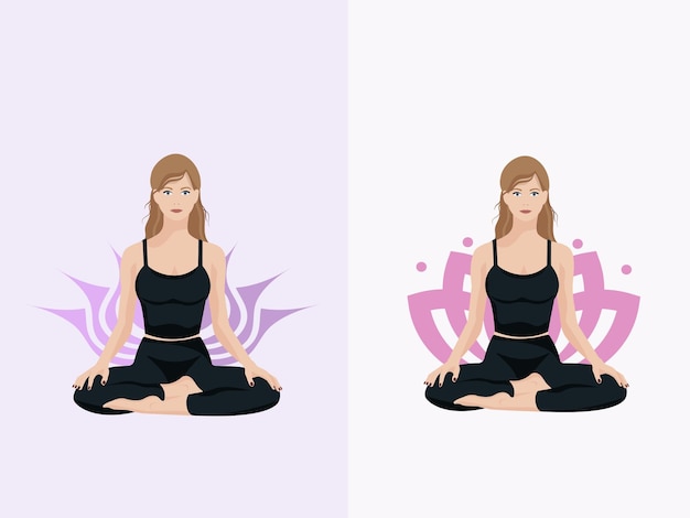 Vector woman meditating in lotus pose.