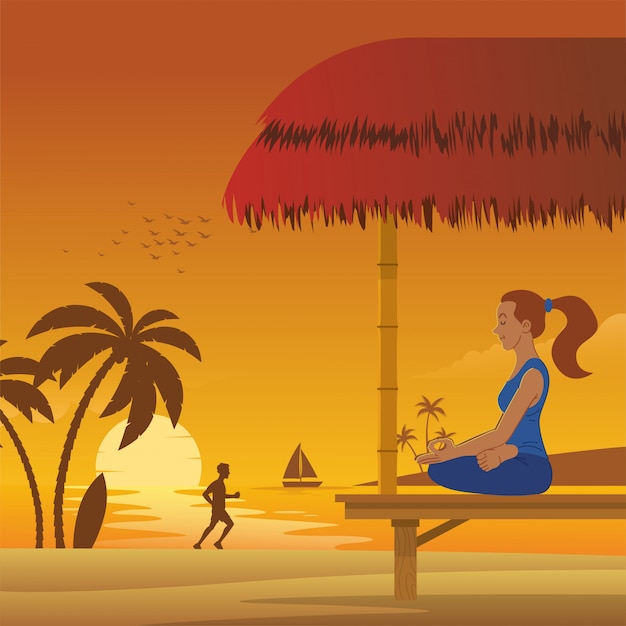 Meditazione della donna in spiaggia
