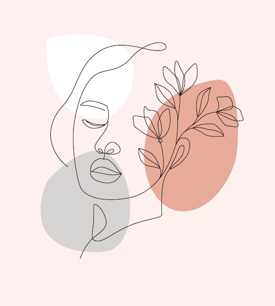 Woman and minimal flowers in one line art line style