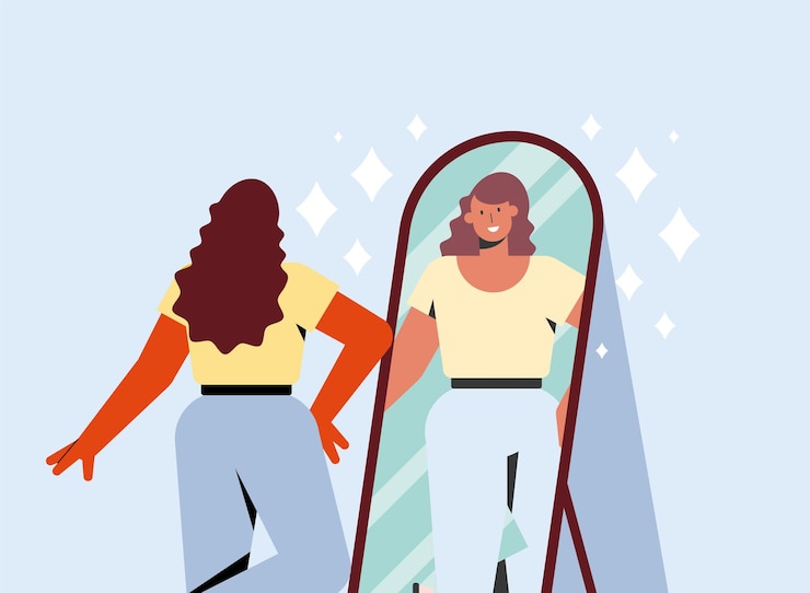 Vector woman and mirror self love