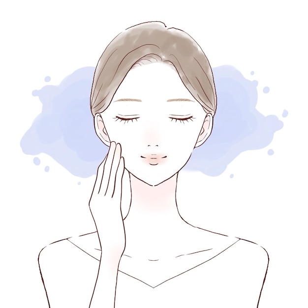 Vector woman moisturizing face. on a white background.