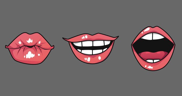 Woman mouth face lip female emotion isolated set concept flat graphic design illustration