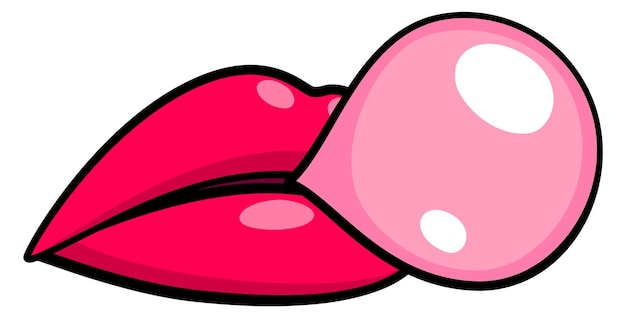 Woman mouth with bubble gum Red lips sticker