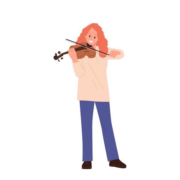 Вектор Женщина-музыкант, персонаж мультфильма, играющая на скрипке, выступающая на джазовом концерте, изолированная на белом