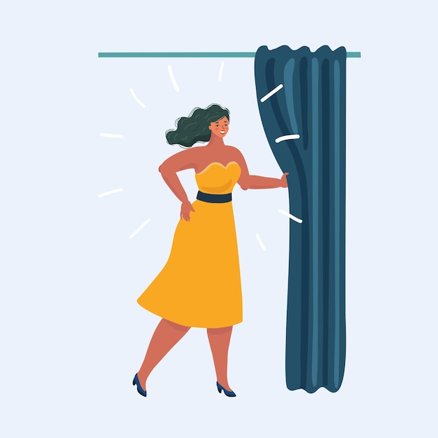 Vector woman near wardrobe for cloths with mirror