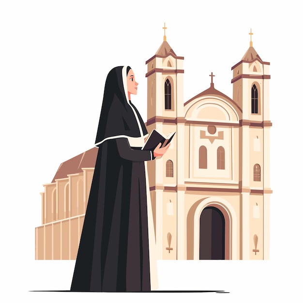 Woman_nun_with_bible_stands_near_cathedral