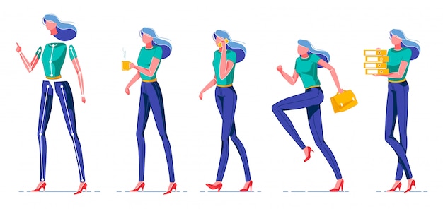 Vector woman office worker constructor for animation.