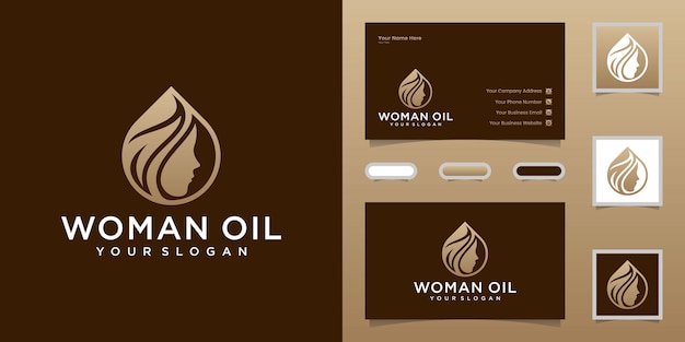 Woman oil and leaf hair salon logo and business card template