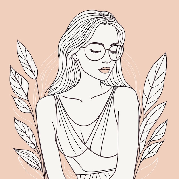 Vector woman one line art illustration