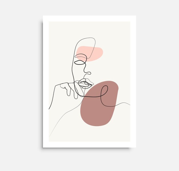 Vector woman one line art poster with abstract shapesvector minimalist design for wall art print card poster