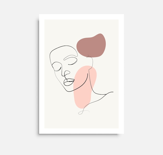 Vector woman one line art poster with abstract shapesvector minimalist design for wall art print card poster