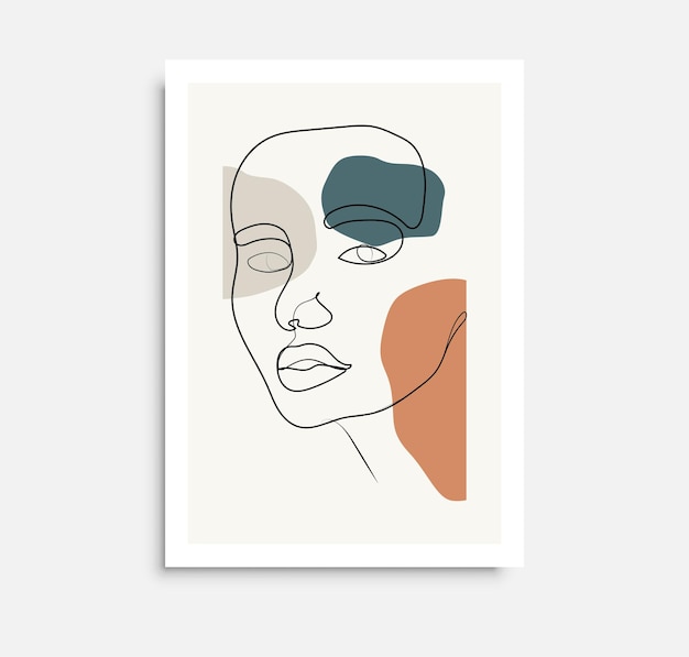 Woman One Line art Poster with abstract shapesVector Minimalist Design for Wall Art Print Card Poster