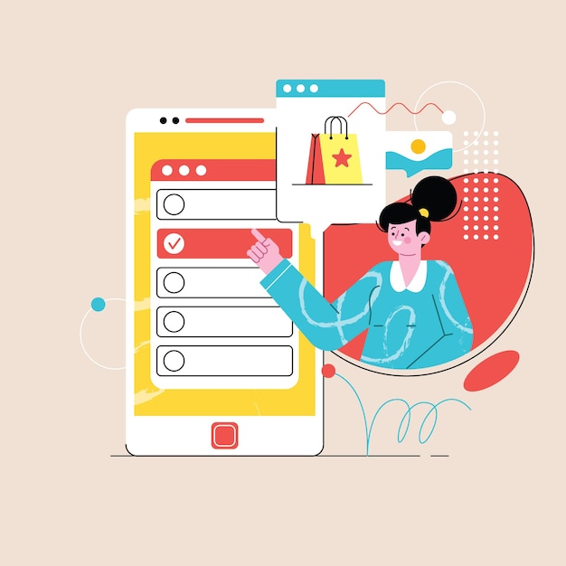 Woman Online Shopping Ecommerce Illustration