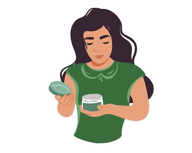 A woman opens a jar of cosmetics. Body care. Self care.