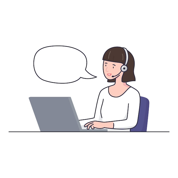 Woman operator call to customer and bubble flat illustration vector