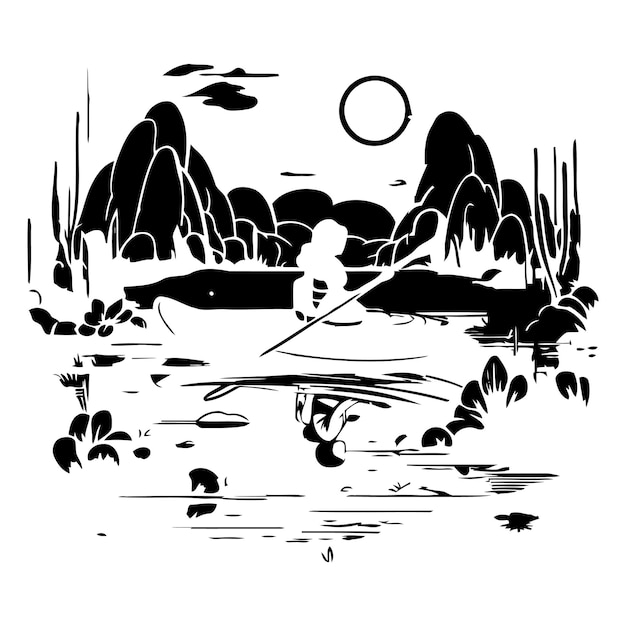 Женщина гребёт в каноэ на озере