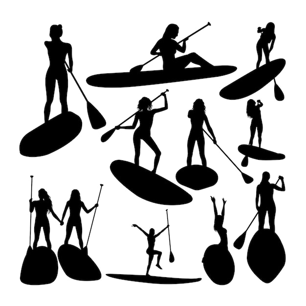 Woman paddling silhouettes