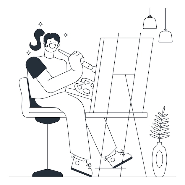 Vector woman painting outline illustration