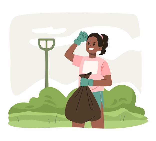 Woman participating in park cleanup