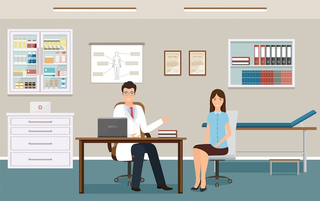 Woman patient at a doctor's consultation in clinic office.