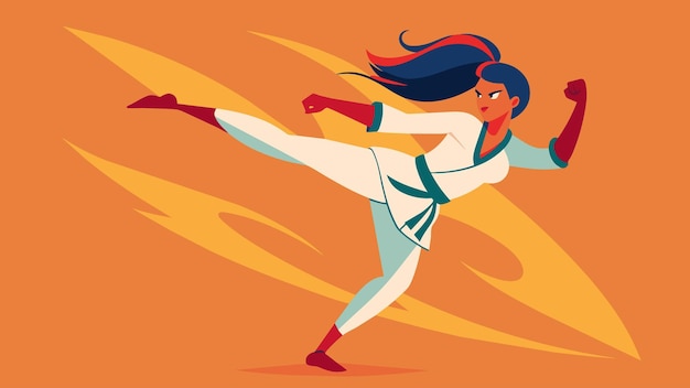 Vector a woman performing a flying kick embracing the confidence and courage gained from her martial arts