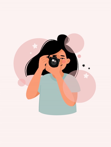 Vector woman photographs with a camera