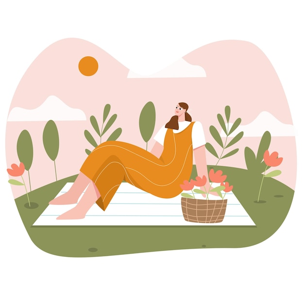 Woman picnic flat illustration