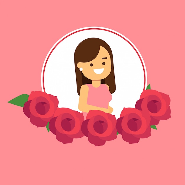 Vector woman in pink dress with a frame of flowers