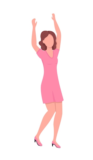 Woman in pink party dress semi flat color vector character. Dynamic figure. Full body person on white. Holiday isolated modern cartoon style illustration for graphic design and animation