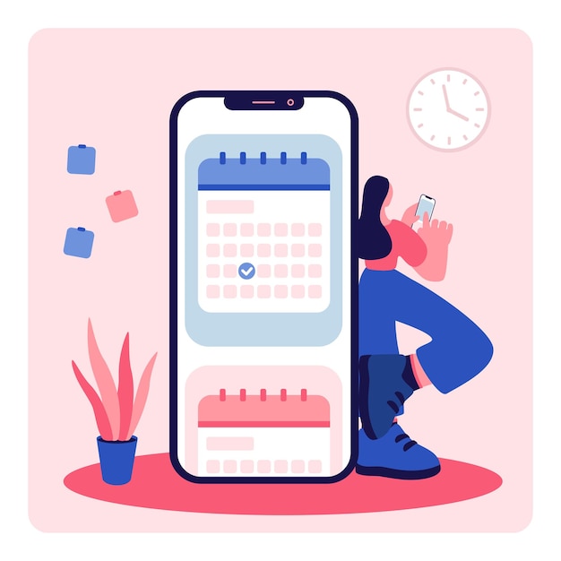 Vector woman plans things in calendar date time on phone vector