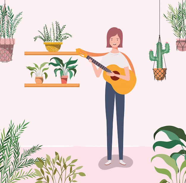 Vector woman playing acoustic guitar character