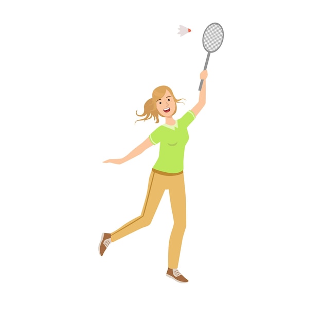 Woman playing badminton with shuttlecock