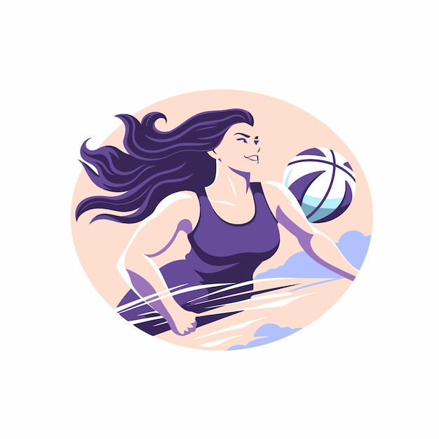 Woman playing beach volleyball Vector illustration in cartoon style on white background