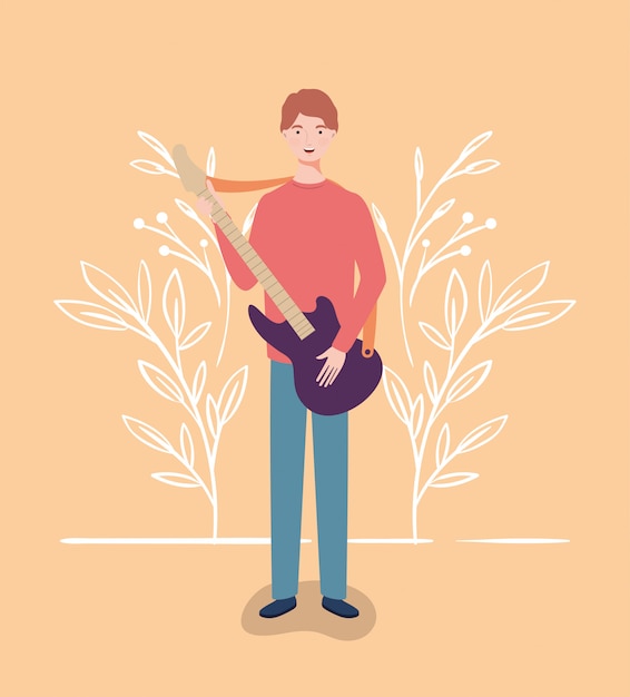 Vector woman playing electric guitar instrument character