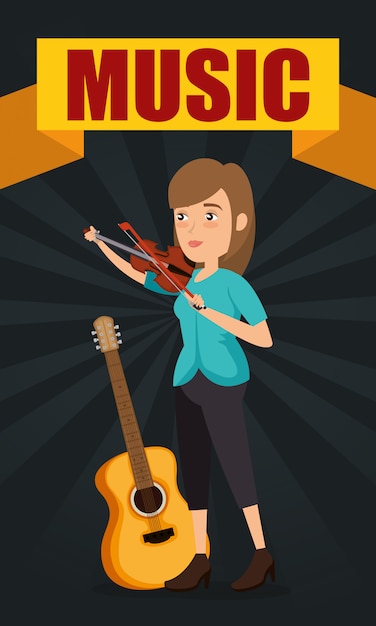 Vector woman playing fiddle character