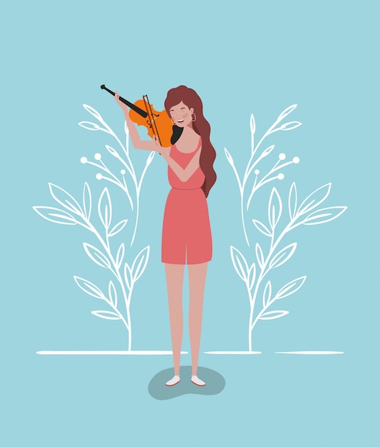 Vector woman playing fiddle instrument character