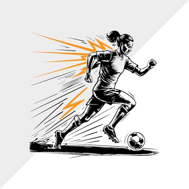 サッカーをしている女性 黒と白のロゴデザイン