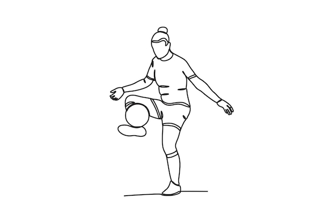 Vector a woman playing football with passion women's world cup oneline drawing