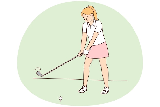 Vector woman playing golf on field