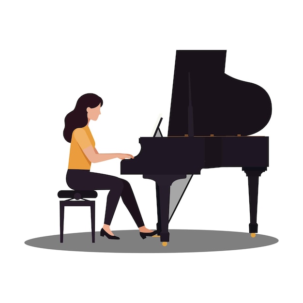 woman playing grand piano in a flat style vector art