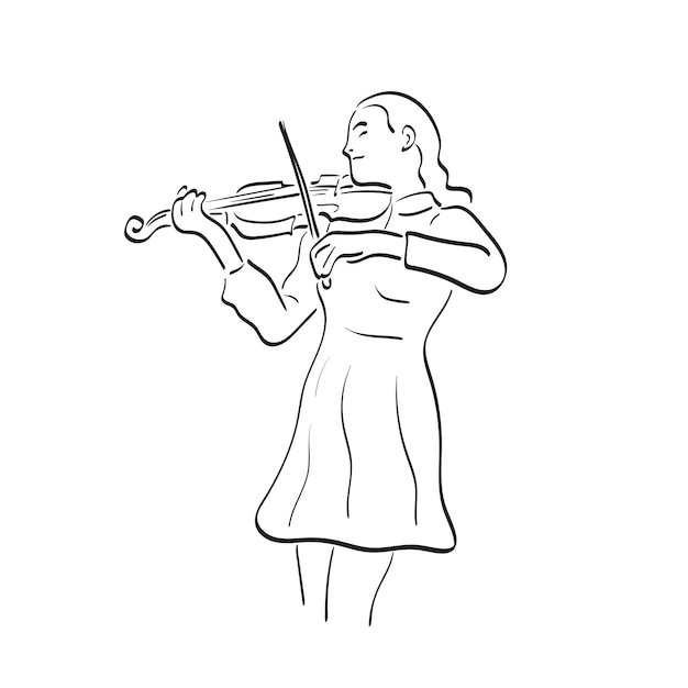 woman playing violin illustration vector hand drawn isolated on white background line art