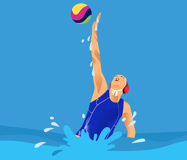 Woman playing water polo water sport activity vector\
illustration