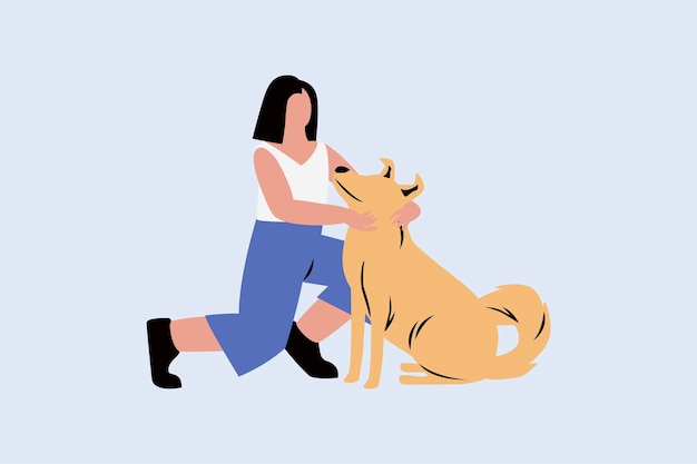 Woman playing with a dog vector illustration