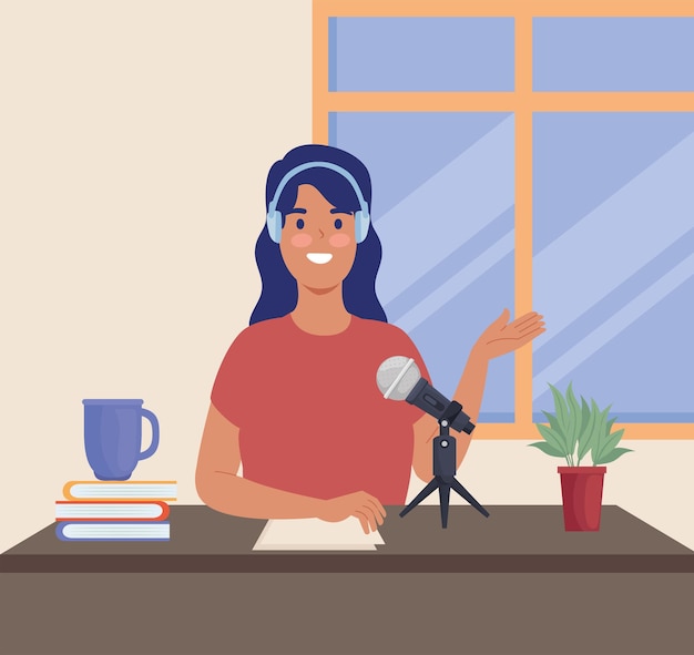 Podcaster donna sul posto di lavoro